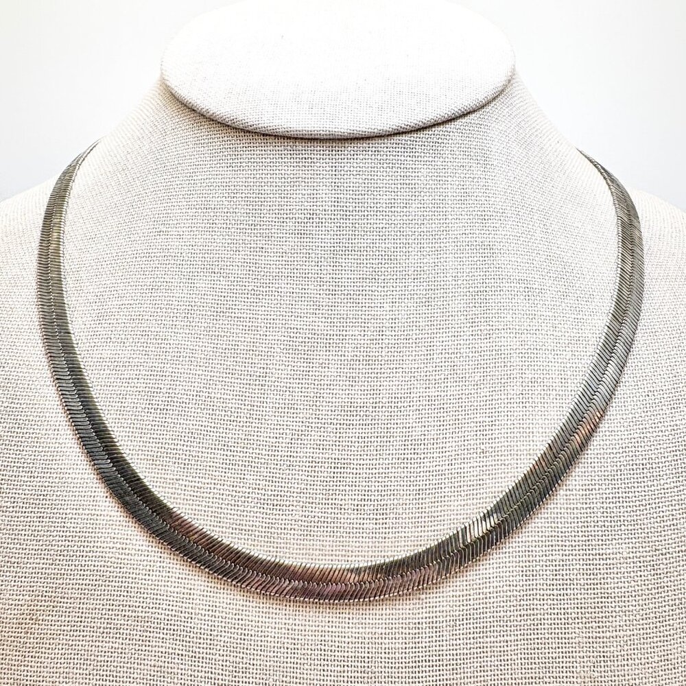VTG Sterling Silver 925 Herringbone Chain Lobster Clasp Necklace Size 25" Length